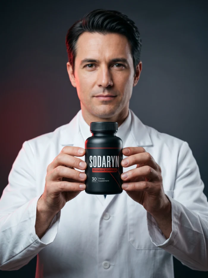 A wellness professional reviewing a Sodaryn bottle